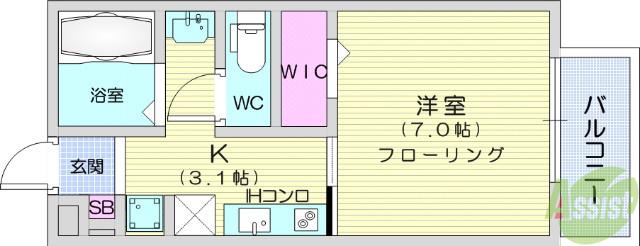 セジュールパーク(1K/3階)の間取り写真