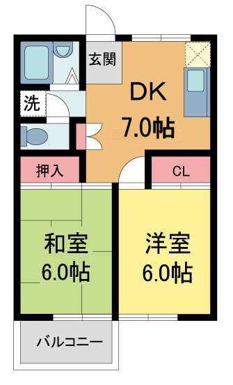 宝旭ハイツ(2DK/3階)の間取り写真
