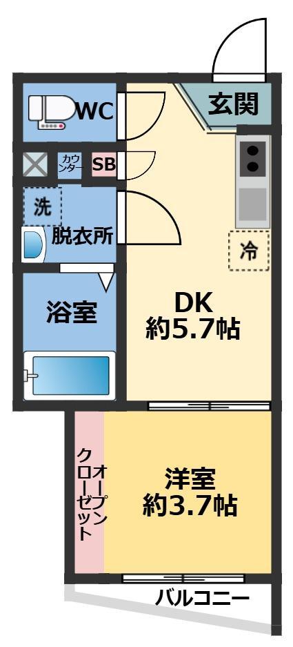 メゾン・ドゥ・アッシュ習志野(1DK/2階)の間取り写真