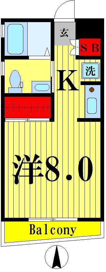 ヴィバーチェ千住(1K/2階)の間取り写真
