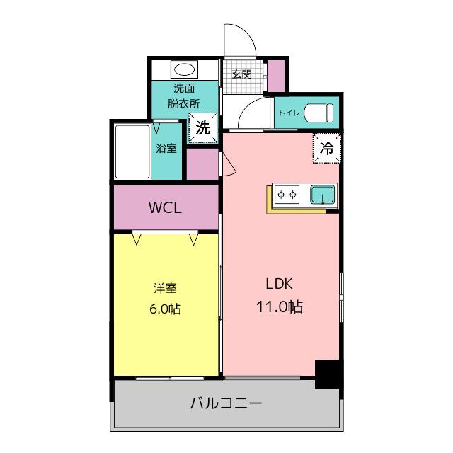 ベーシックビル博多(1LDK/8階)の間取り写真