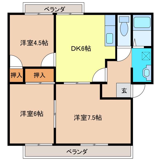 サンソフィア梶返(3DK/2階)の間取り写真
