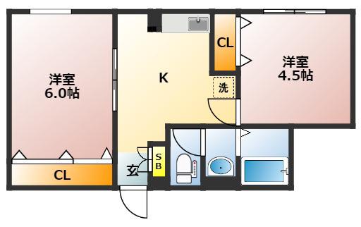 原田ビル(2K/1階)の間取り写真