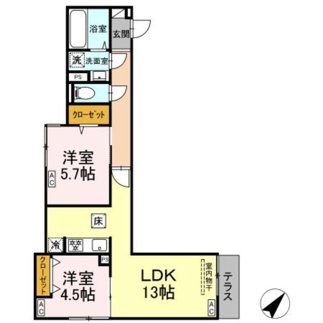 セレスティア南田中(2LDK/1階)の間取り写真