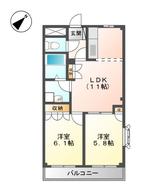 ソレイユ(2LDK/2階)の間取り写真