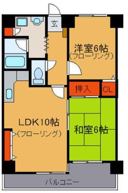 ニューライフ天神(2LDK/9階)の間取り写真