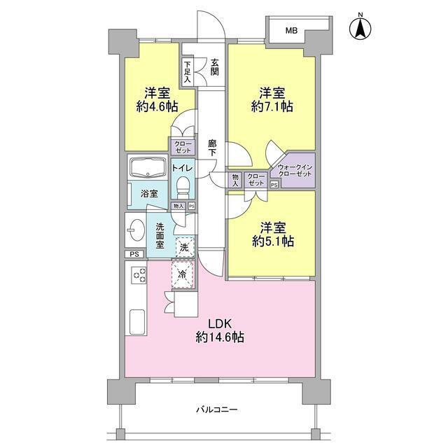 アンビエンテ経堂(3LDK/5階)の間取り写真