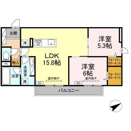 TORISIA大慈寺町B(2LDK/2階)の間取り写真