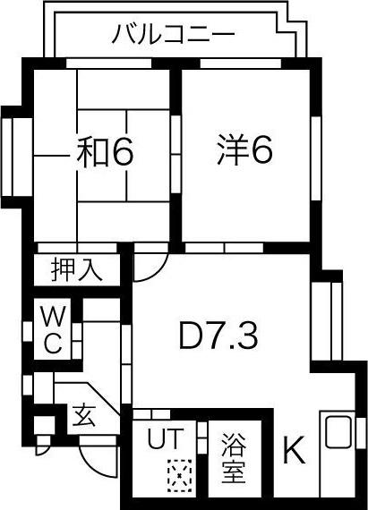 シャンピア花池(2DK/2階)の間取り写真