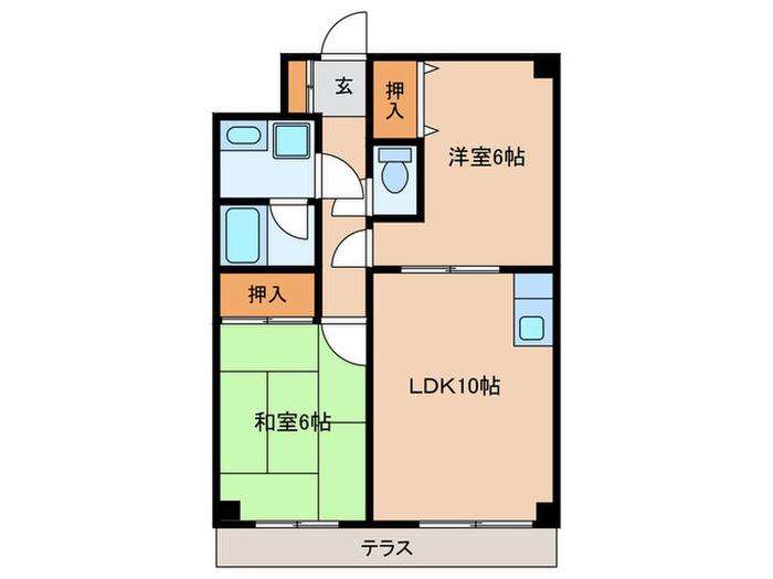 シャングリラ中和泉(2LDK/1階)の間取り写真