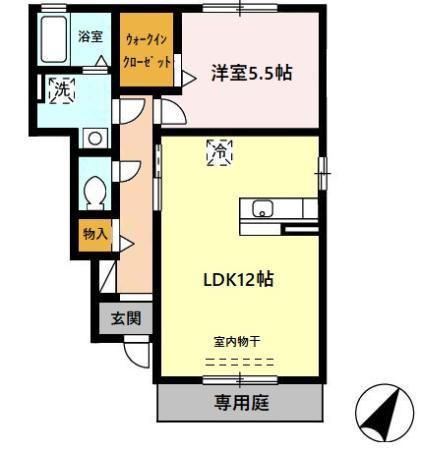 ベルタひびきの(1LDK/1階)の間取り写真