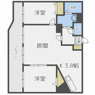 グランカーサ北3条(2LDK/2階)の間取り写真