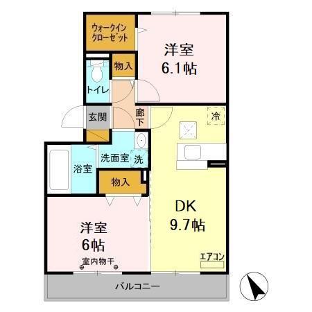 コスモパークA(2DK/1階)の間取り写真