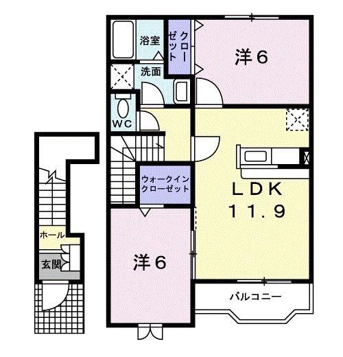 ヒルサイドオーク(2LDK/2階)の間取り写真