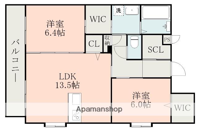 ＪＲ指宿枕崎線 谷山駅(ＪＲ) 徒歩3分 5階建 築2年(2LDK/2階)の間取り写真