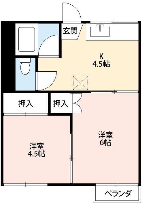 相原ハイツ(2K/2階)の間取り写真