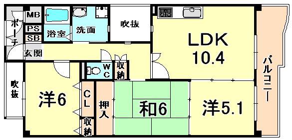 KDXレジデンス夙川ヒルズ2番館(3LDK/1階)の間取り写真