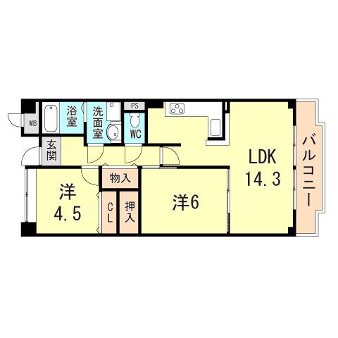 大黒ロイヤルハイツ(2LDK/3階)の間取り写真