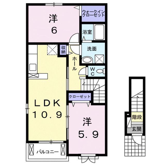 クレメント A(2LDK/2階)の間取り写真