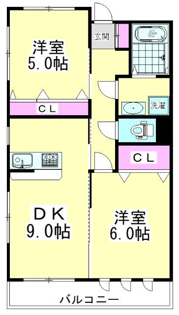 AZZURRI(2DK/3階)の間取り写真