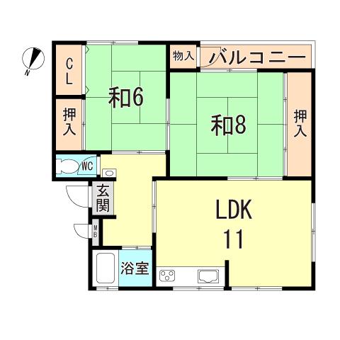 渦ヶ森コーポ19号館(3K/2階)の間取り写真