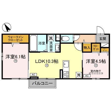 グランド ソレイユ 出庭(2LDK/1階)の間取り写真
