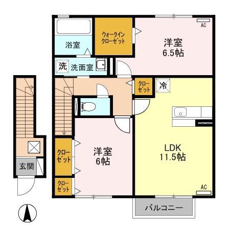 プロムナードさくらC(2LDK/2階)の間取り写真