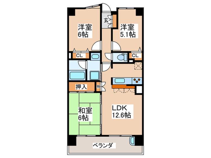キングマンション今福鶴見(3LDK/13階)の間取り写真