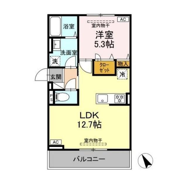 D-ROOM上町(1LDK/2階)の間取り写真