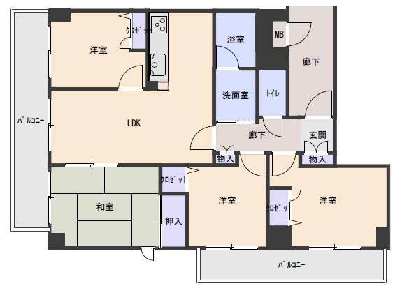 グランベール遠石弐番館(4LDK/5階)の間取り写真