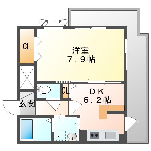 ラフィーネ大供(1LDK/2階)の間取り写真