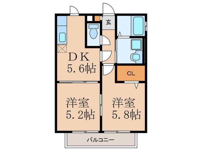 ファミーユ B棟(2DK/2階)の間取り写真