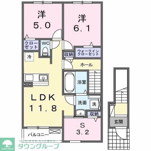 カレント レジデンス 下増田II(2LDK/2階)の間取り写真