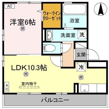リビングタウン北川添B棟(1LDK/2階)の間取り写真