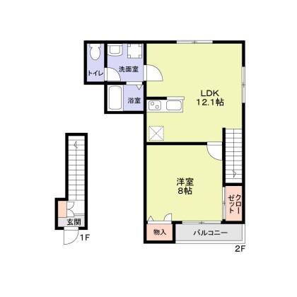ウィスタリア中町(1LDK/2階)の間取り写真