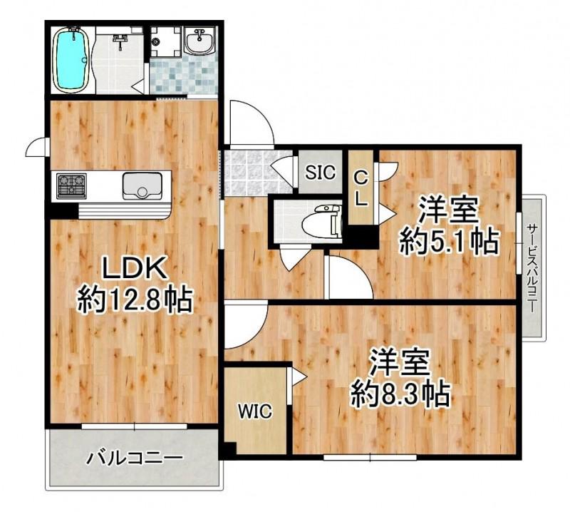 シャーメゾン エスパス ウルー(2LDK/2階)の間取り写真
