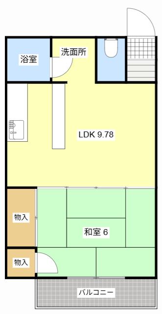 高塚ハイツ(1LDK/3階)の間取り写真