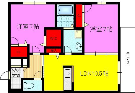 ルーチェ古箕輪 2棟(2LDK/1階)の間取り写真