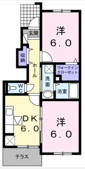 ベル フルーヴ B(2DK/1階)の間取り写真