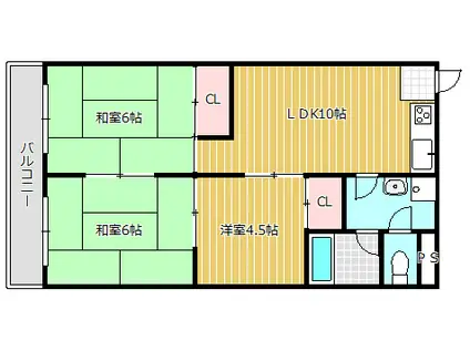 大ケイハイツ(3LDK/4階)の間取り写真