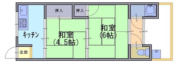 葉月荘(2K/2階)の間取り写真