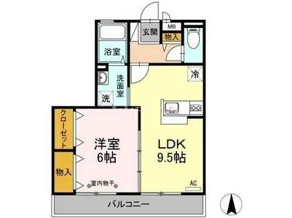 ソレイユ水江(1LDK/2階)の間取り写真