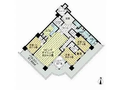 ライオンズタワー仙台広瀬(3LDK/31階)の間取り写真