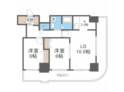ティアラタワー中島倶楽部II(2LDK/16階)の間取り写真