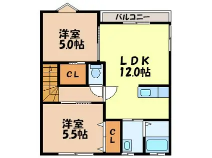 ハウスメイト大舟(2LDK/2階)の間取り写真