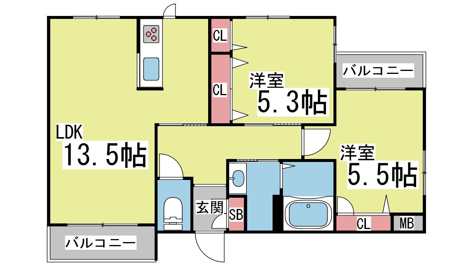 エルポート六甲(2LDK/2階)の間取り写真