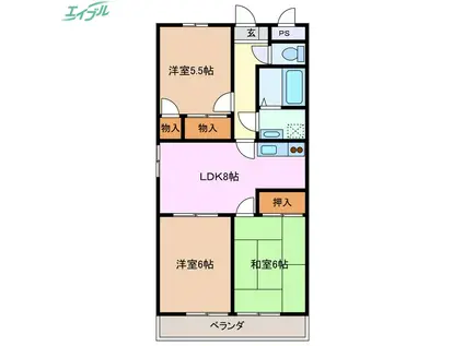 ファミール西浜田 南館(3DK/4階)の間取り写真