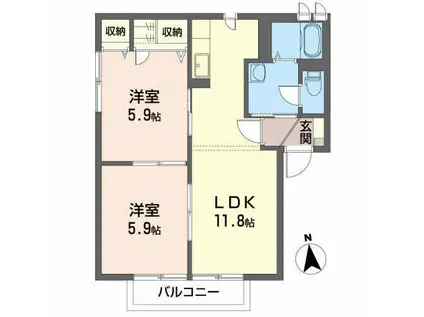 リオ・セレッソF(2LDK/1階)の間取り写真