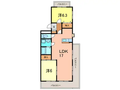 ロイヤルグリーン(2LDK/2階)の間取り写真