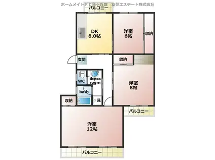 泉北槇塚台C 1号棟(3DK/5階)の間取り写真